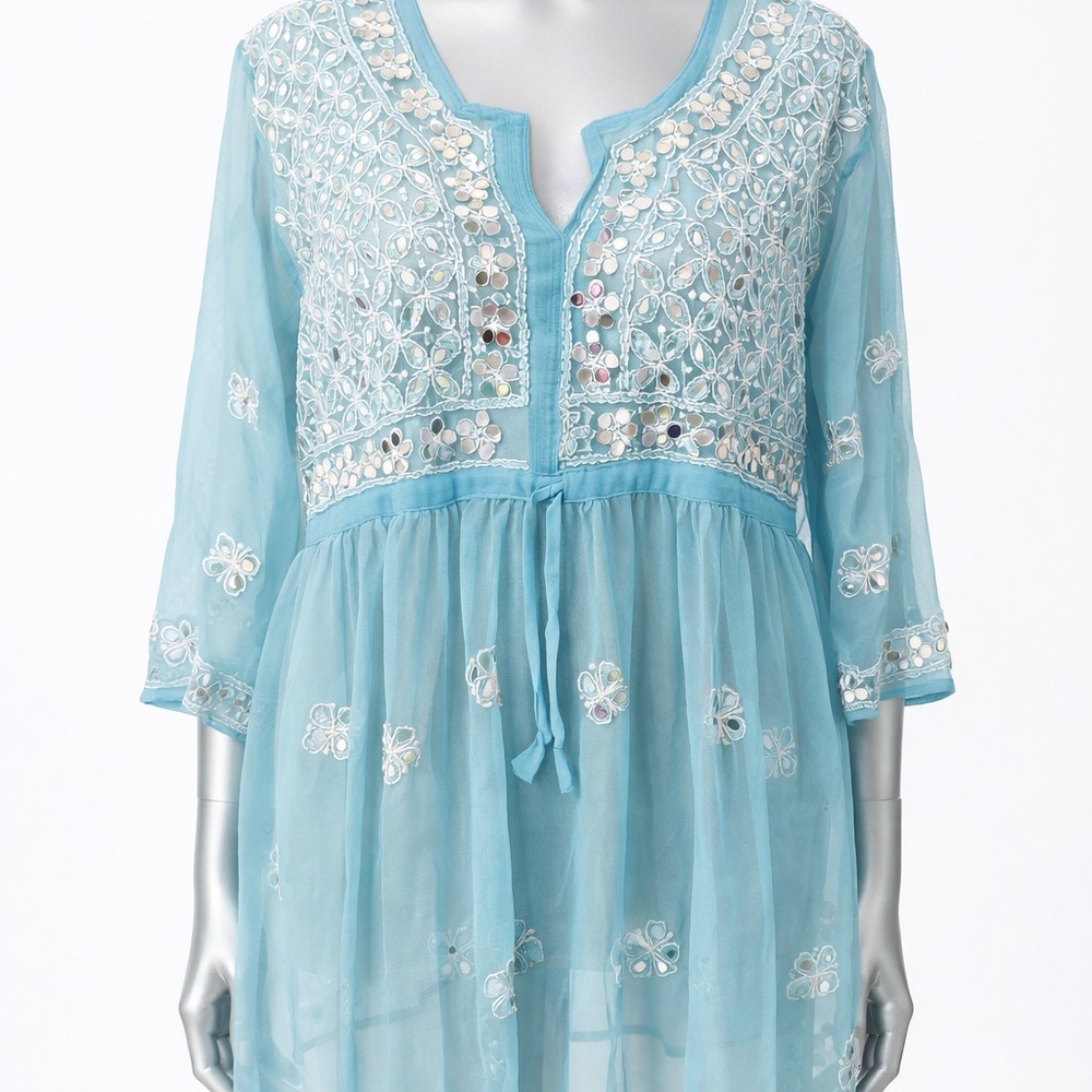 Embroidered Blue Swim Coverup